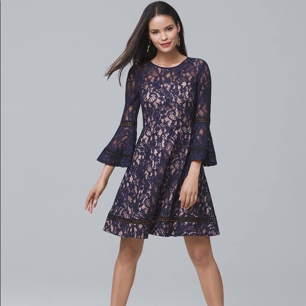 Eliza J Blue Lace Bell Sleeve Dress Worn 1x Size 16